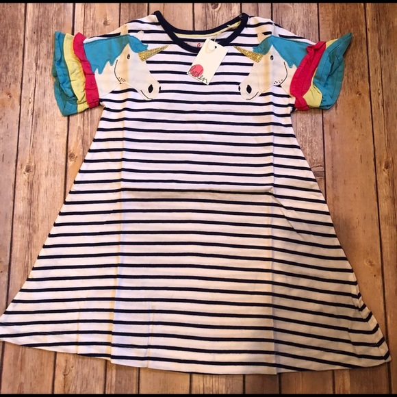 mini boden puffin dress Mini Boden Puffin Bird Applique Dress Red White Striped Cotton Girls Size  5-6Y